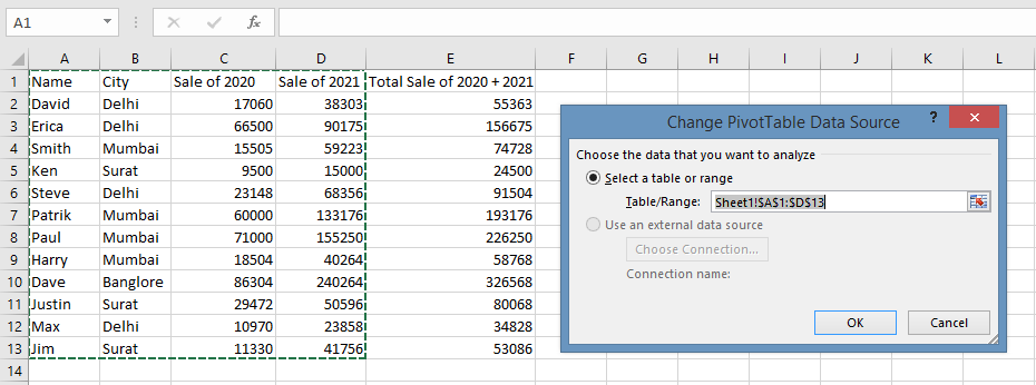 Range Select in Pivot Table