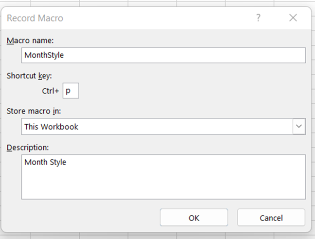 Record Macro Dialog Box