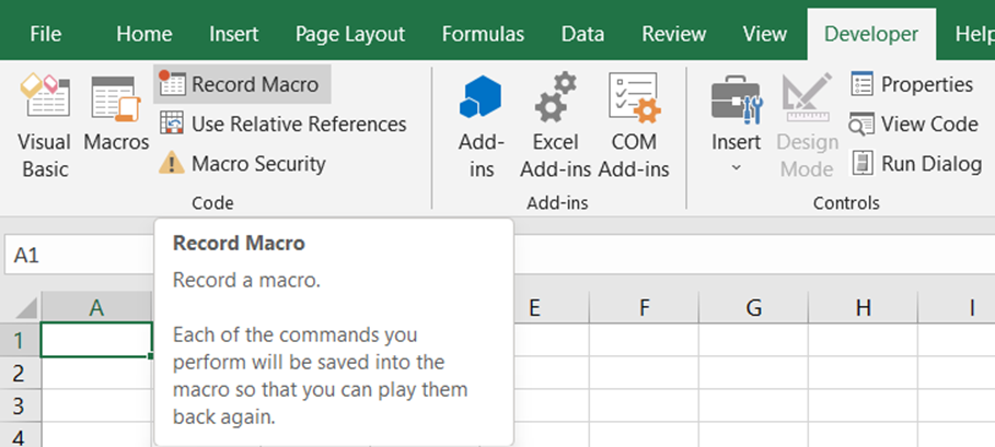 Macro Recorder Dialog Box in Excel