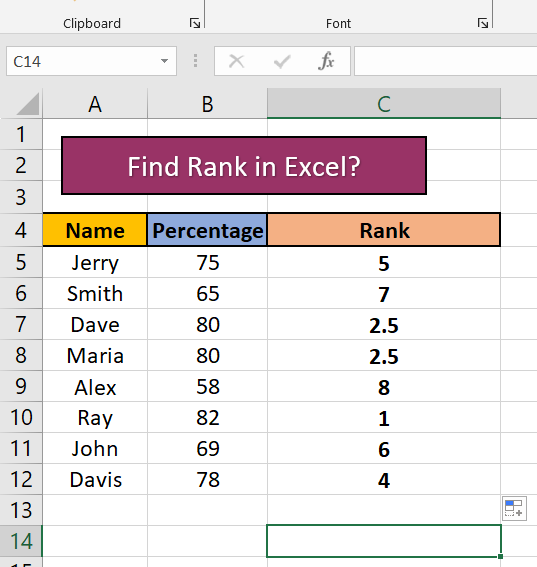 Find Rank in Excel